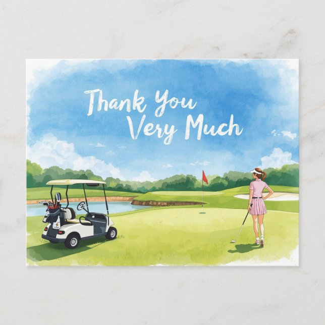 Golfer mit Karren auf Grün Postkarte (Vorderseite)