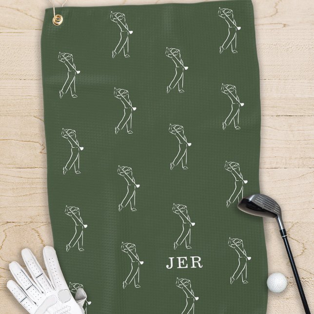 Golfer Mit Monogramm Initialen Sportgeräte Grün Golfhandtuch (Golfer Monogrammed Initials Sports Equipment Green Golf Towel)