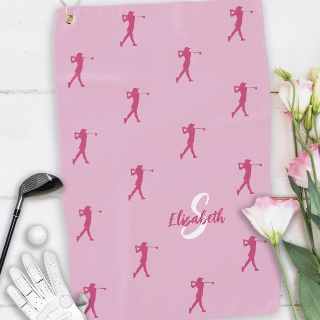 Golfer Mit Monogramm Name Pro Sportgeräte Rosa Golfhandtuch (Von Creator hochgeladen)