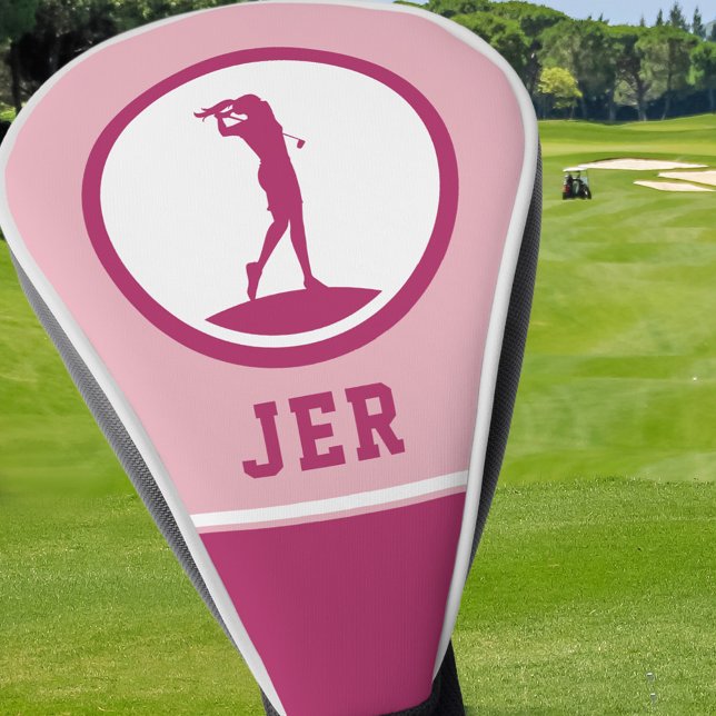 Golfer Mit Monogramm Silhouette Rosa Girl für sie Golf Headcover (Von Creator hochgeladen)