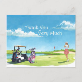 Golfer mit Tasche und Golfwagen Postkarte