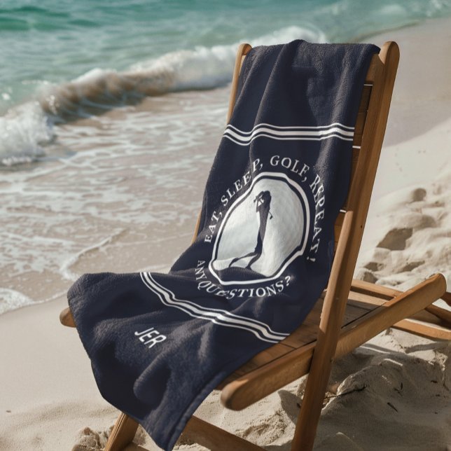 Golfer Modern Sports Pro Blau Niedlich Strandtuch (Golf Monogram Golfer Modern Sports Pro Blue Cute Beach Towel)