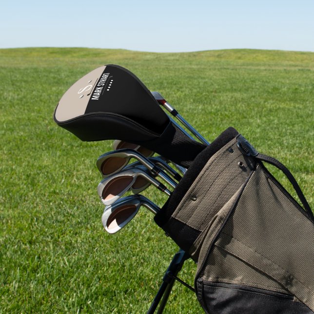 Golfer Modernes Schwarz-weißes Monogramm Golf Headcover (In SItu)