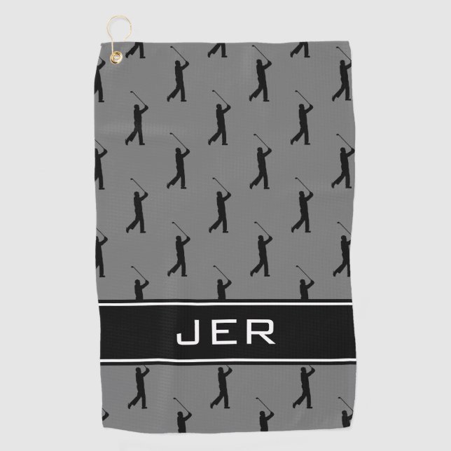 Golfer Monogram Initials Golf Pattern Grau Schwarz Golfhandtuch (Vorderseite)