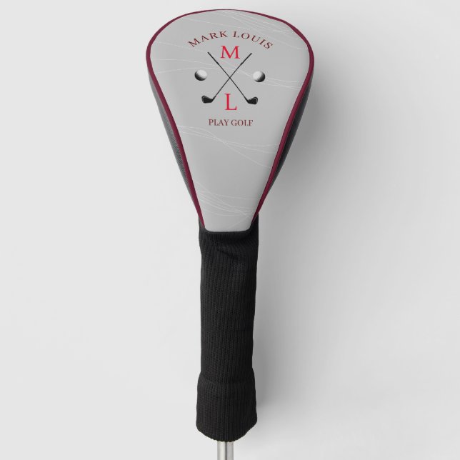 Golfer Monogram Light Gray Golf Headcover (Vorderseite)