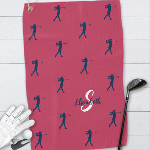 Golfer Monogram Name Initials Sports Magenta Blue Golfhandtuch