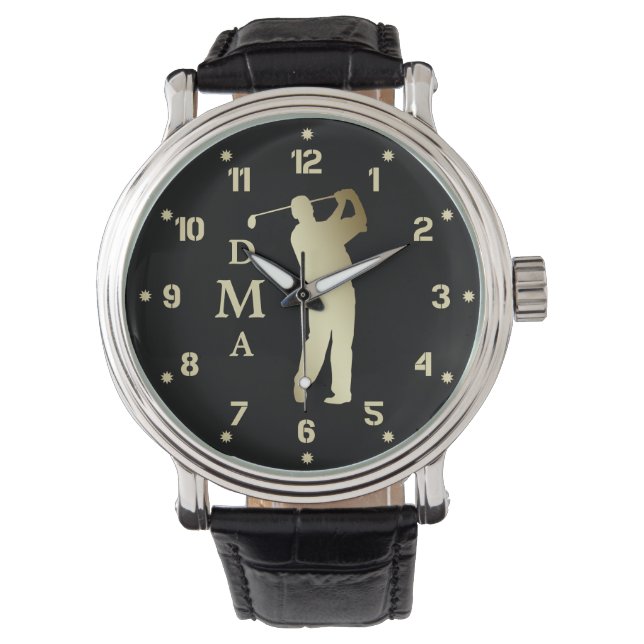 Golfer-Monogramm-Silhouette Armbanduhr (Vorderseite)