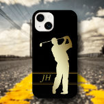 Golfer-Monogramm-Silhouette Case-Mate iPhone Hülle<br><div class="desc">Dieses Gehäuse ist perfekt für den Golffan geeignet und verfügt über einen Golfer mit goldener Silhouette. Unten ist Ihr Monogramm gerahmt durch dünne dunklere Goldlinien. Text und Bild werden auf einem schwarzen Hintergrund platziert.</div>