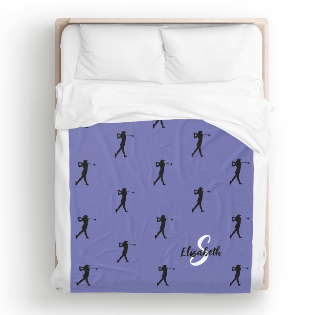 Golfer Muster Mit Monogramm Periwinkle Blue Fleece (Golfer Pattern Monogrammed Name & Initial Periwinkle Blue Fleece Blanket Unique Golf Gift For Her)