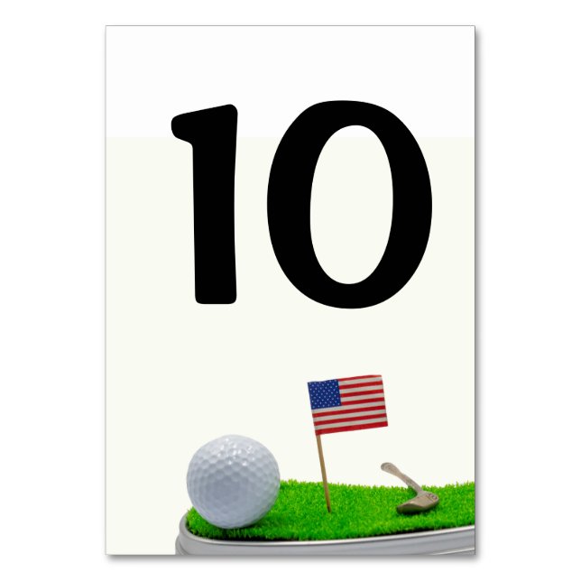 Golfer-Party mit Golfball und U.S.A.-Flagge Tischnummer (Vorderseite)