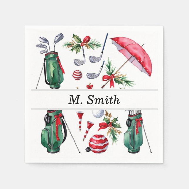 Golfer-Party Weihnachtsdekoration Serviette (Vorderseite)