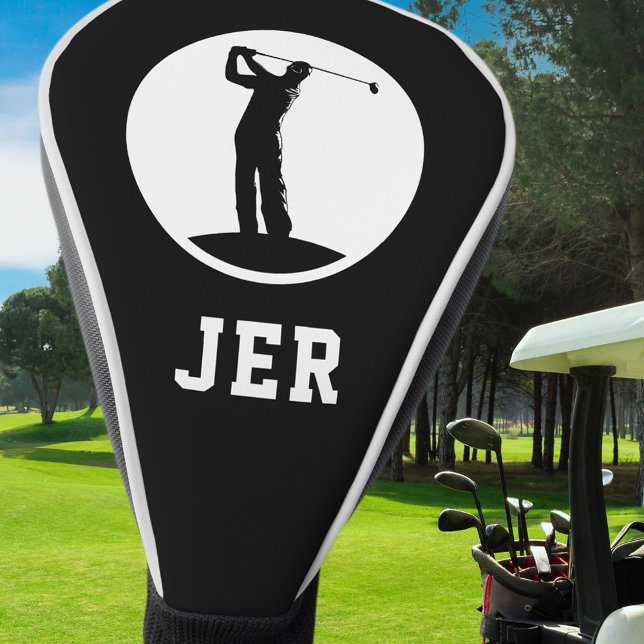 Golfer-Personalisierte Monogramm-Initialen Schwarz Golf Headcover (Golfer Personalized Monogram Initials Black White Golf Head Cover)