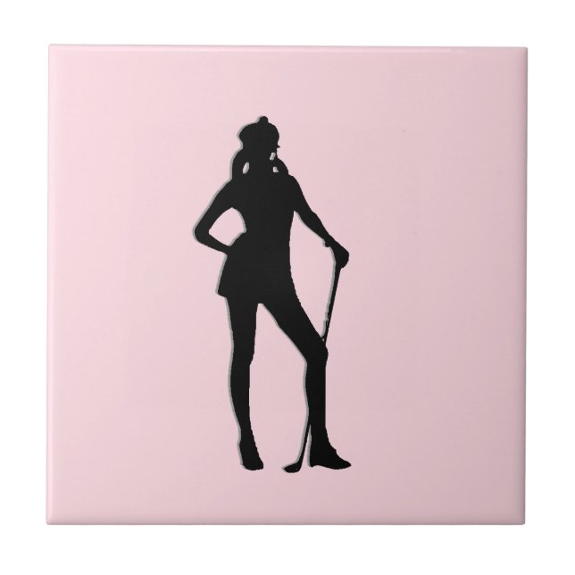 Golfer Pink Keramik Tile Fliese (Vorderseite)