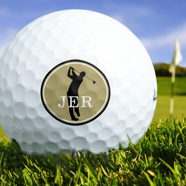 Golfer Player Modern Sports Monogram Gold Black Go Golfball (Unique Golfer Player Modern Sports Monogram Gold Black Golf Balls)