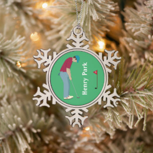 Golfer Putting Ball Schneeflocken Zinn-Ornament