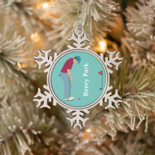 Golfer Putting Schneeflocken Zinn-Ornament