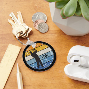 Golfer-Retro-Streifen der Monogramm-Silhouette Schlüsselanhänger