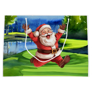 Golfer Santa Claus auf Golfplatz Weihnachten Große Geschenktüte