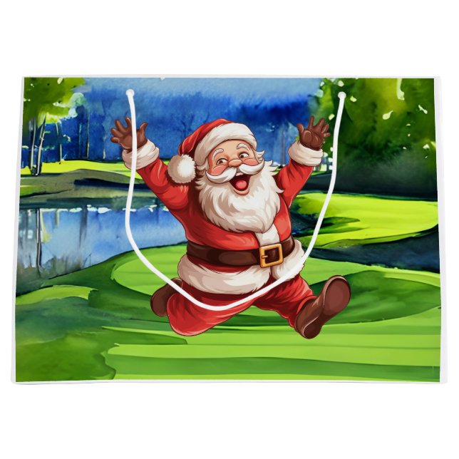 Golfer Santa Claus auf Golfplatz Weihnachten Große Geschenktüte (Vorderseite)
