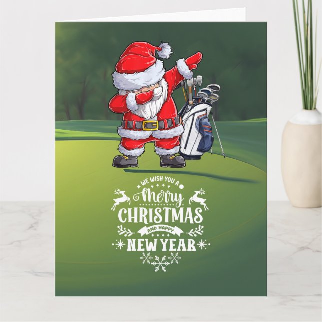 Golfer Santa Claus Dabbing am Kurs Weihnachten Karte (Vorderseite)