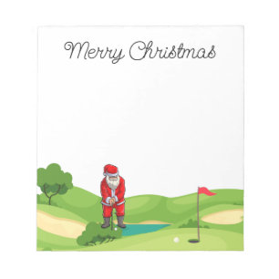 Golfer Santa Claus Frohe Weihnachten am Golfplatz Notizblock