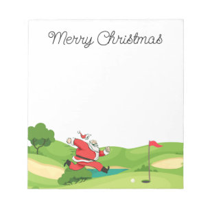 Golfer Santa Claus Frohe Weihnachten am Golfplatz Notizblock