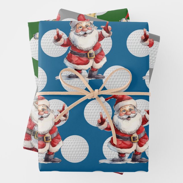 Golfer Santa Claus Golf Frohe Weihnachten Geschenkpapier Set (Beispiel)
