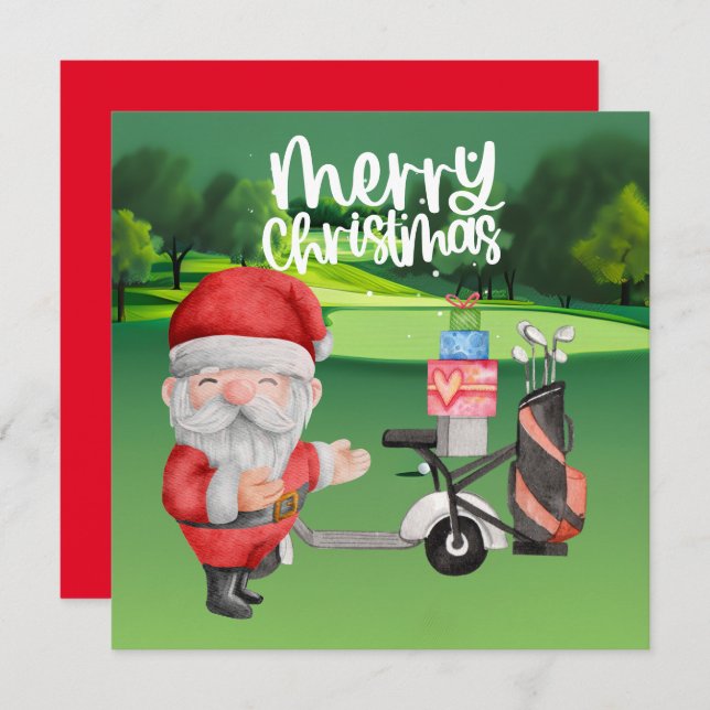 Golfer Santa Claus Golfen auf Grün zu Weihnachten (Vorne/Hinten)