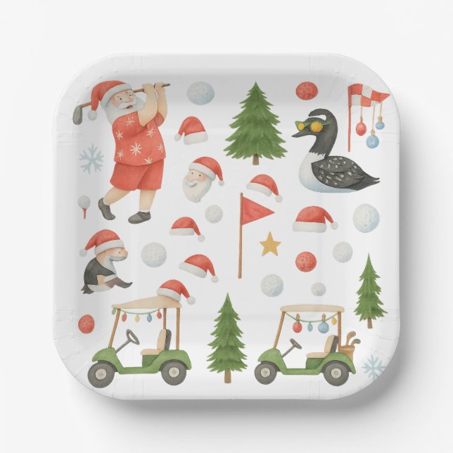 Golfer Santa Claus Golfing in Minnesota on Green Pappteller (Vorderseite)