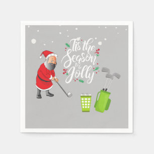 Golfer Santa Claus golft unter Schnee Weihnachten Serviette