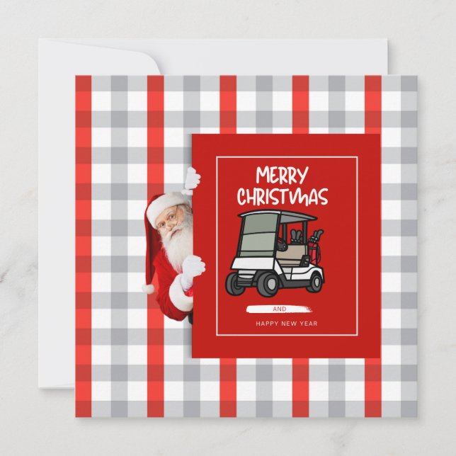 Golfer Santa Claus mit Golf Cart Frohe Weihnachten (Vorderseite)