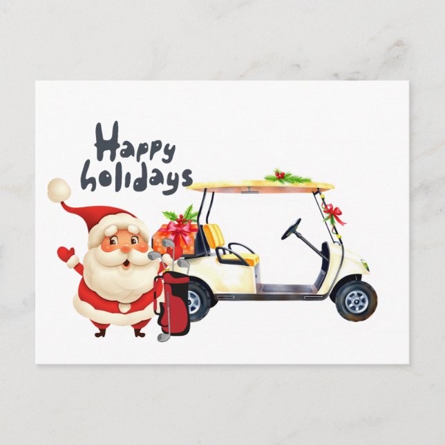 Golfer Santa Claus mit Golfwagen für Weihnachten (Vorderseite)