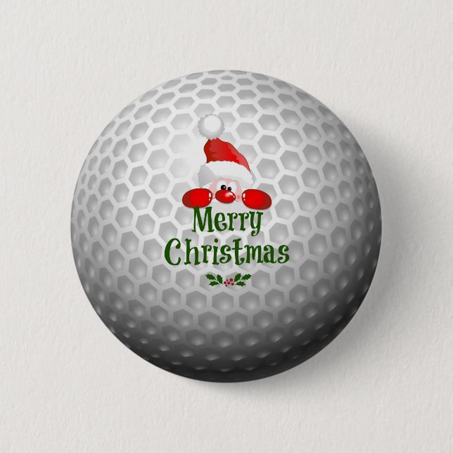 Golfer Santa, "Frohe Weihnachten" Grüße Button (Vorderseite)
