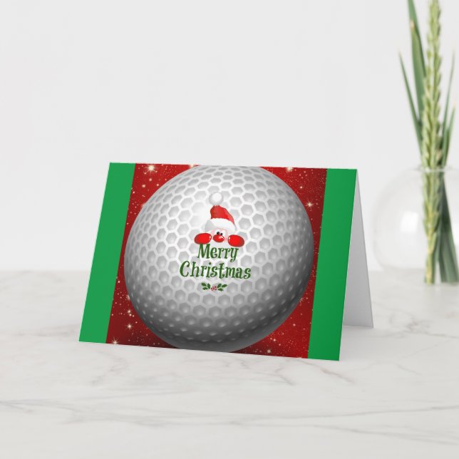 Golfer Santa, "Frohe Weihnachten" Grüße Karte (Vorderseite)