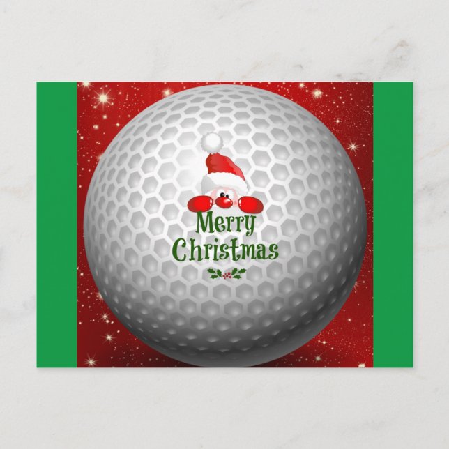 Golfer Santa, "Frohe Weihnachten" Grüße Postkarte (Vorderseite)