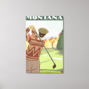 Golfer SceneMontanaVintage Reiseplakat Leinwanddruck