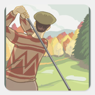 Golfer SceneMontanaVintage Reiseplakat Quadratischer Aufkleber