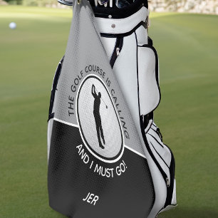 Golfer Silhouette Golf Course Zitat Black Gray Golfhandtuch