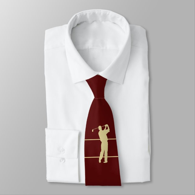 Golfer Silhouette Golfer auf Maroon Red Neck Tie Krawatte (Gebunden)