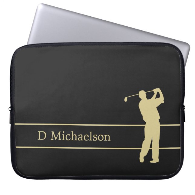 Golfer Silhouette Golfer auf schwarzem Notebook-Si Laptopschutzhülle (Vorderseite)