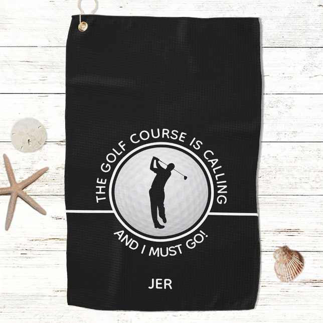 Golfer-Silhouette Golfkurs Schwarz-weißes Angebot Golfhandtuch (Von Creator hochgeladen)