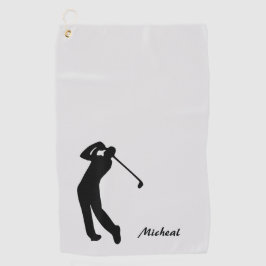 Golfer-Silhouette Grau-Monogramm Golfhandtuch
