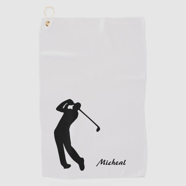 Golfer-Silhouette Grau-Monogramm Golfhandtuch (Vorderseite)