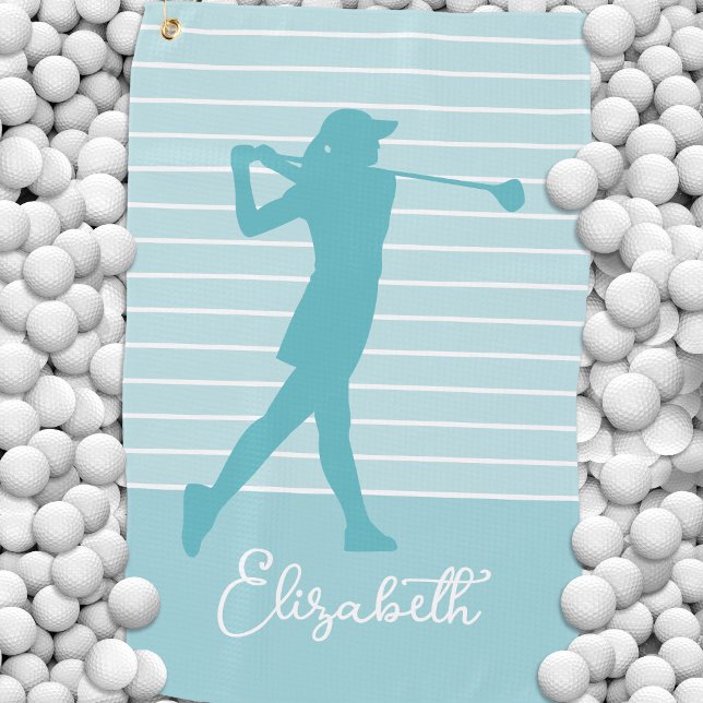 Golfer Silhouette Monogrammed Name Teal  Golfhandtuch (Golfer Silhouette Monogrammed Name Teal Golf Towel)