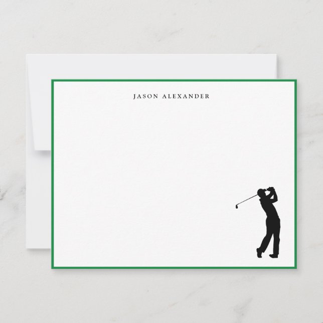 Golfer Silhouette Personalized Green Border Dankeskarte (Vorderseite)