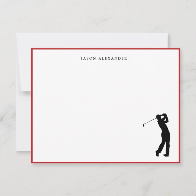 Golfer Silhouette Personalized Red Border Dankeskarte (Vorderseite)