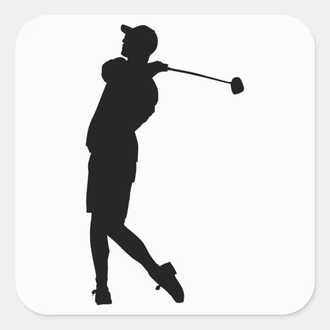 Golfer-Silhouette Quadratischer Aufkleber (Vorderseite)