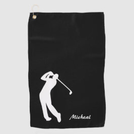 Golfer-Silhouette Schwarz-weiß Monogramm Golfhandtuch