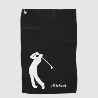 Golfer-Silhouette Schwarz-weiß Monogramm Golfhandtuch