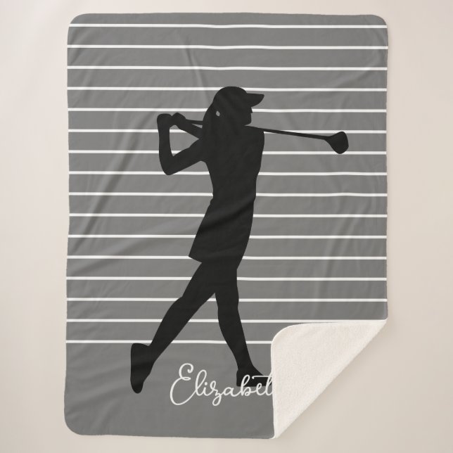 Golfer-Silhouette Schwarzer Monogramm-Name Sherpadecke (Vorderseite)